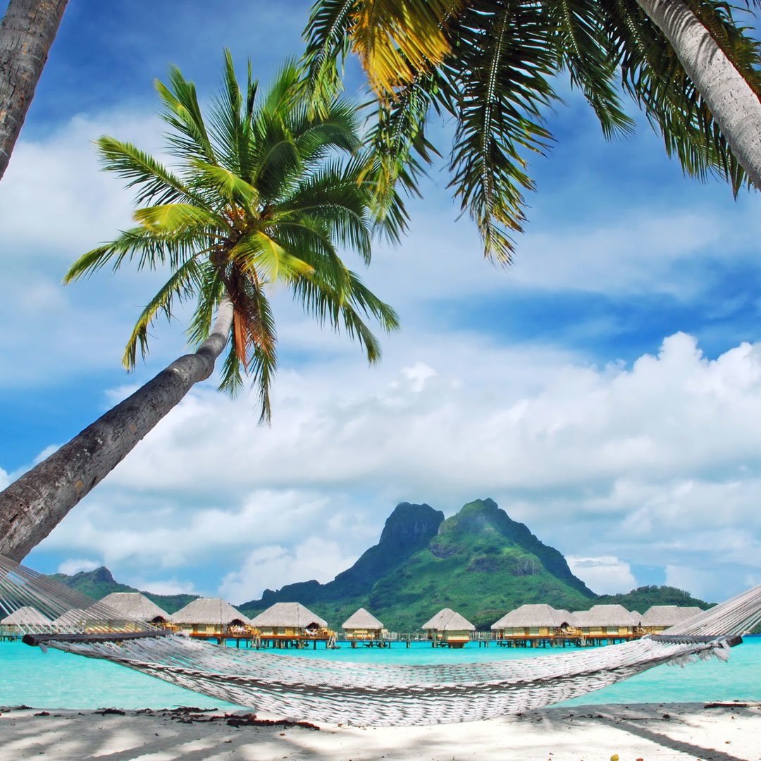 relax in a hammock overlooking otemanu mountain in bora bora